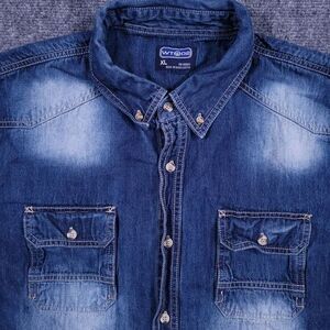 Wt02 Western Shirt Mens XL‎ Button Down Jean Waist Length Distressed Fading